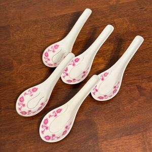 Vintage Purple Floral Chinese Ceramic Soup Spoons Qty: 5